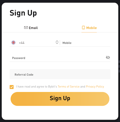 Bybit referral code with mobile signup